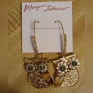 Betsey Johnson NWT Owl Dangle Earrings